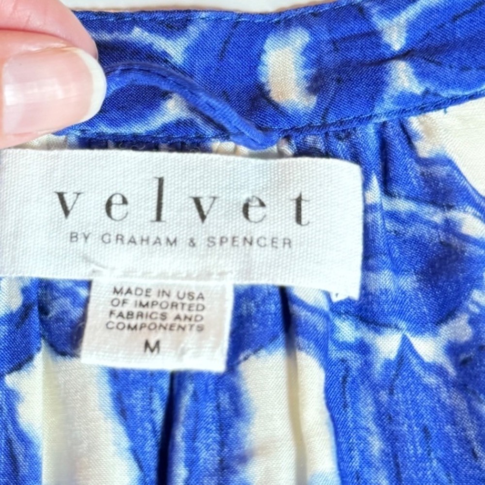 Velvet Graham & Spencer Blue White Print Sleeveless Sundress Size Medium Boho - Picture 4 of 16
